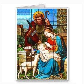 Stained Glass White Lamb Scene