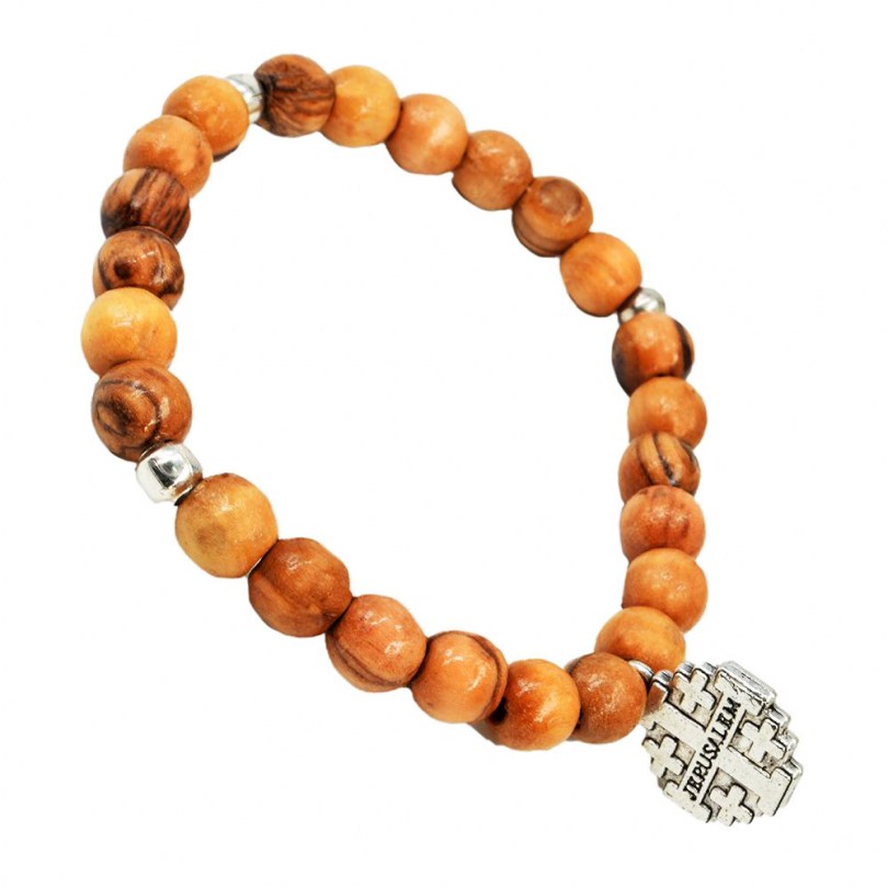 Olive Wood Rosary Bracelet with Jerusalem Cross