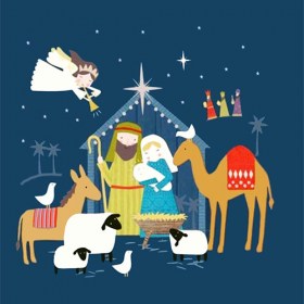 Vintage Nativity with Angel and Animals